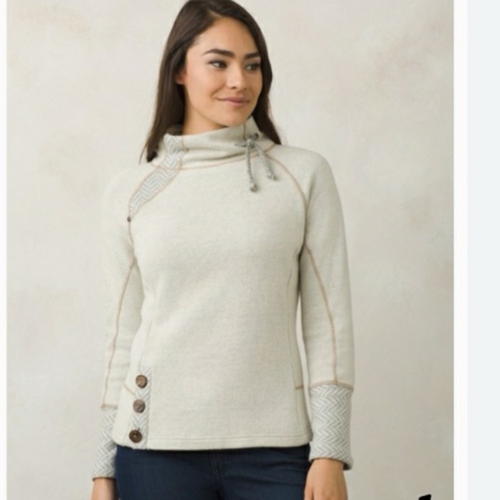 PRANA Womens Wool Blend Lucia Funnel Mock Neck Pullover Sweater Beige Sz XS